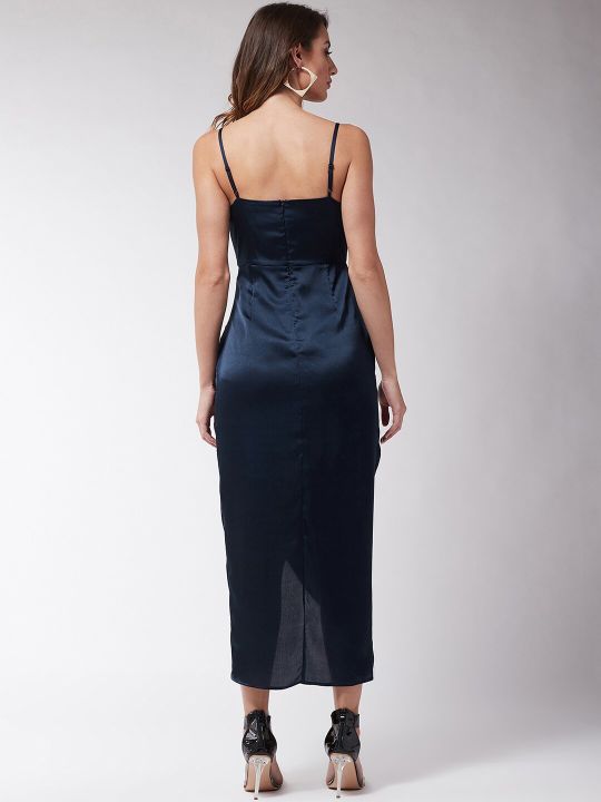 Women Solid Navy Blue Sheath Dress (MAGRE)