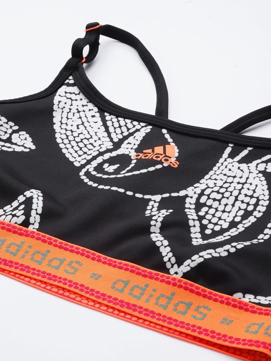 ADIDAS Black & White FARM Low Support Printed Training Bra