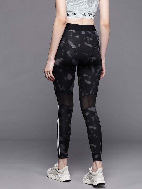 ADIDAS Women Black & Charcoal Grey Hyperglam All over Print 7/8th Tights