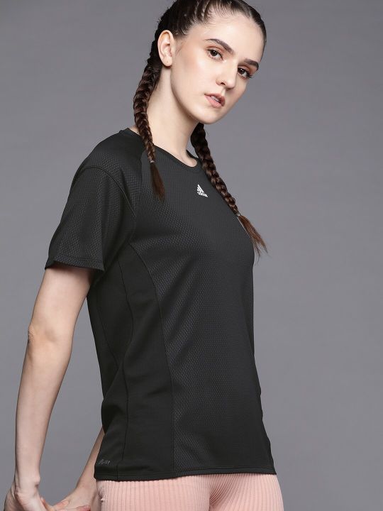 ADIDAS Women Black WTR HEAT.RDY Solid Training T-shirt