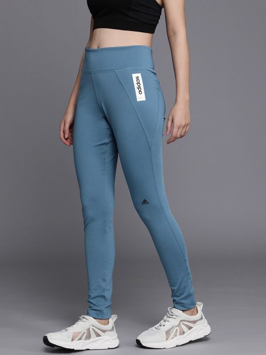 ADIDAS Women Blue Brand Logo Detail Tights