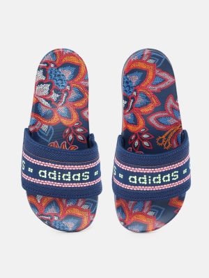 ADIDAS Women Blue & Green Brand Logo Printed Sliders