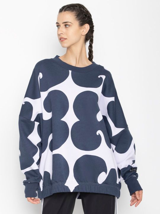 ADIDAS Women Blue Printed Sweatshirt