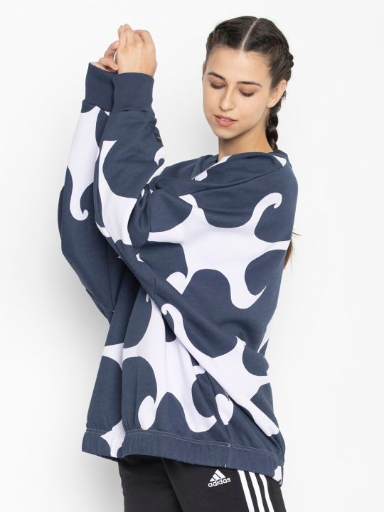 ADIDAS Women Blue Printed Sweatshirt