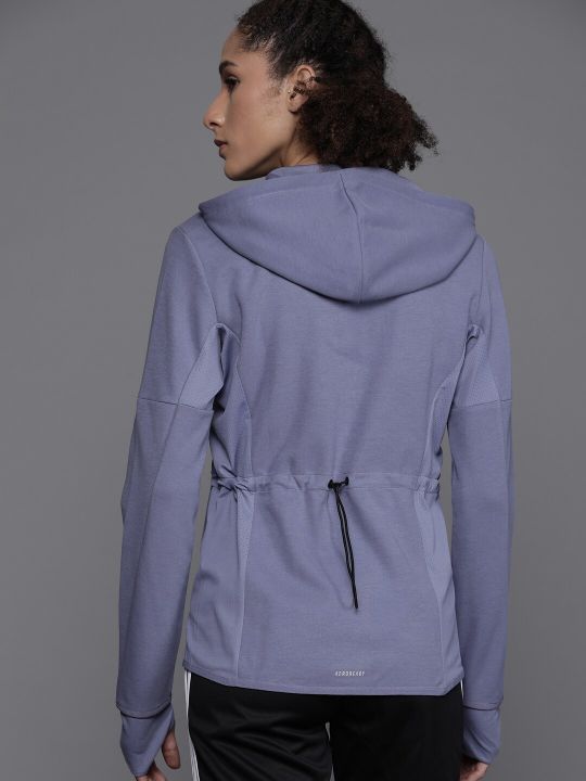 ADIDAS Women Blue Solid Training or Gym Sporty Jacket