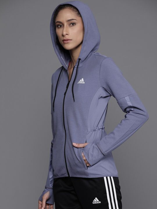 ADIDAS Women Blue Solid Training or Gym Sporty Jacket