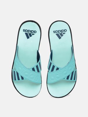 ADIDAS Women Blue Striped & Brand Logo Embossed Distincto Sliders