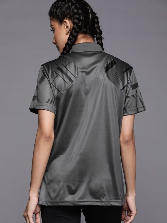 ADIDAS Women Charcoal Club Graph Aeroready Brand Logo Printed Tennis Polo Collar T-shirt