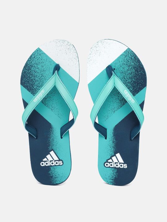 ADIDAS Women Green Navy Blue & White Colourblocked Jung Thong Flip-Flops