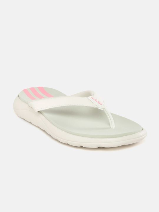 ADIDAS Women Green & Pink Brand Logo Print Sliders