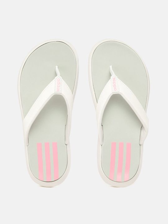 ADIDAS Women Green & Pink Brand Logo Print Sliders