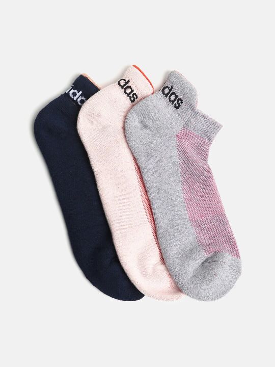 ADIDAS Women Grey & Pink Patterned Ankle Length Low-Cut Socks