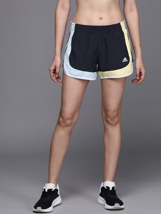 ADIDAS Women Navy Blue Marathon 20 Colourblocked Running Shorts