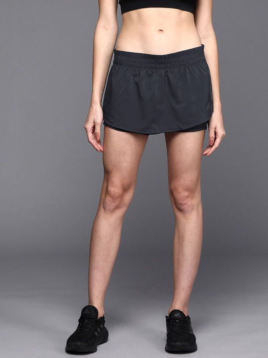 ADIDAS Women Navy Blue Run Icons 3-Stripes Brand Logo Printed Running Skorts