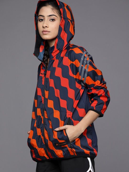 ADIDAS Women Orange Navy Blue Running Sporty Jacket