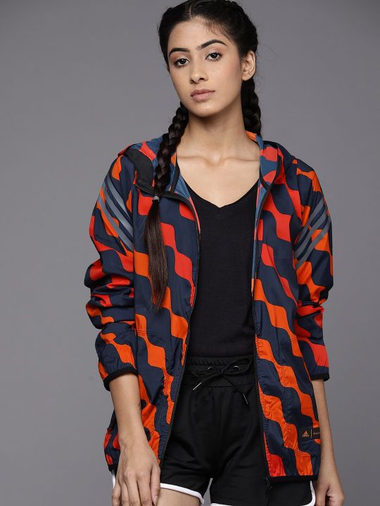 ADIDAS Women Orange Navy Blue Running Sporty Jacket
