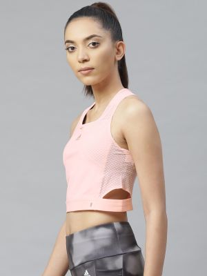 ADIDAS Women Pink Solid Training Heat.Rdy Crop Tank Top