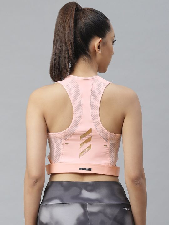 ADIDAS Women Pink Solid Training Heat.Rdy Crop Tank Top