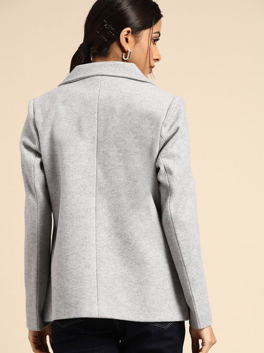 all about you Women Grey Melange Solid Smart Casual Blazer