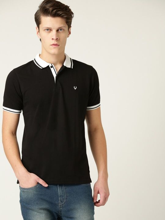 Allen Solly Men Black Polo Collar T-shirt