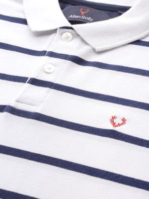 Allen Solly Men White & Navy Blue Striped Polo Collar T-shirt