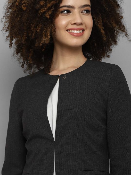 Allen Solly Woman Women Grey Solid Single-Breasted Formal Blazer