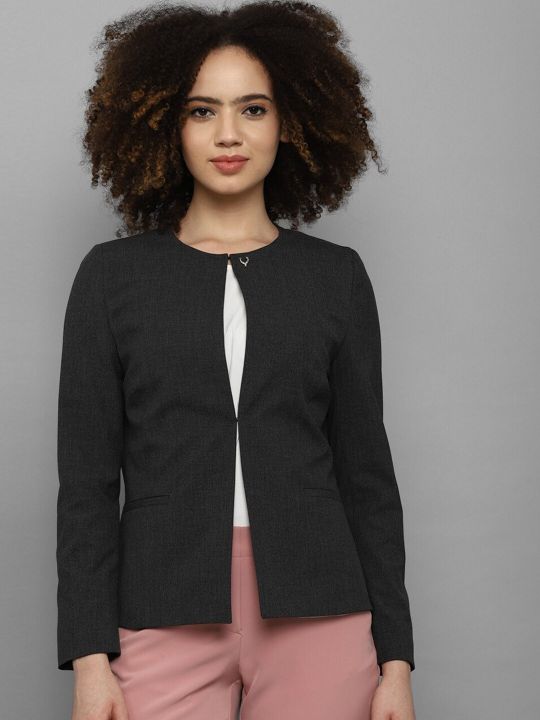 Allen Solly Woman Women Grey Solid Single-Breasted Formal Blazer