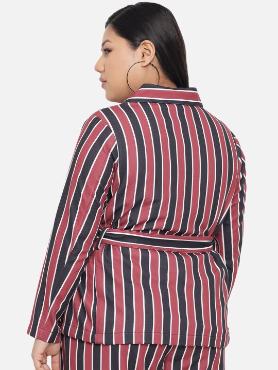 Amydus Plus Size Striped Single-Breasted Tailored-Fit Front-Open Blazer