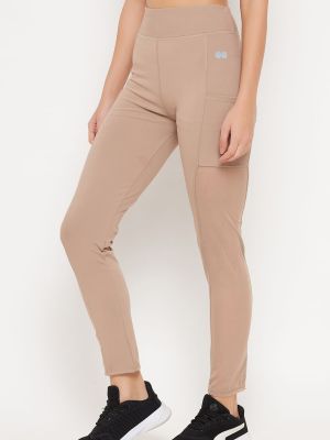 Ankle-Length High-Rise Active Tights in Nude Colour with Powernet Panels & Side Pockets