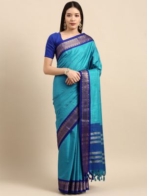 Anouk Blue & Gold-Toned Woven Design Pure Silk Banarasi Saree
