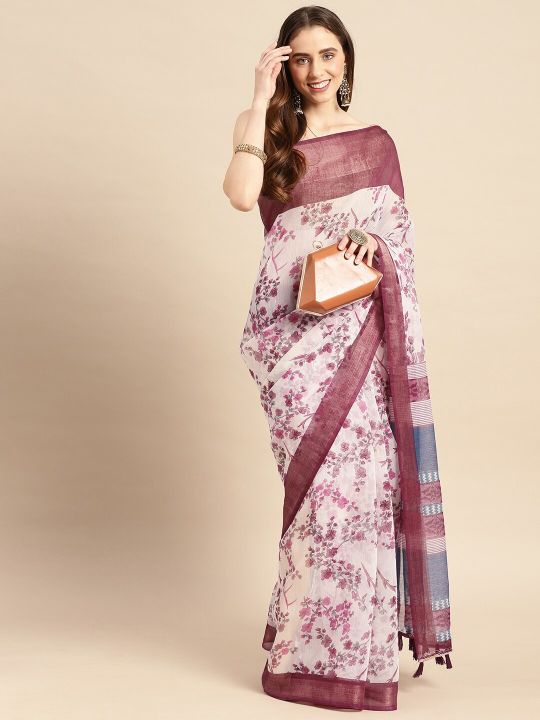 Anouk Floral Print Chanderi Saree