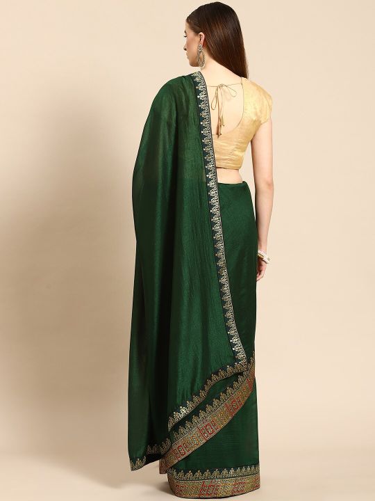 Anouk Green Solid Saree