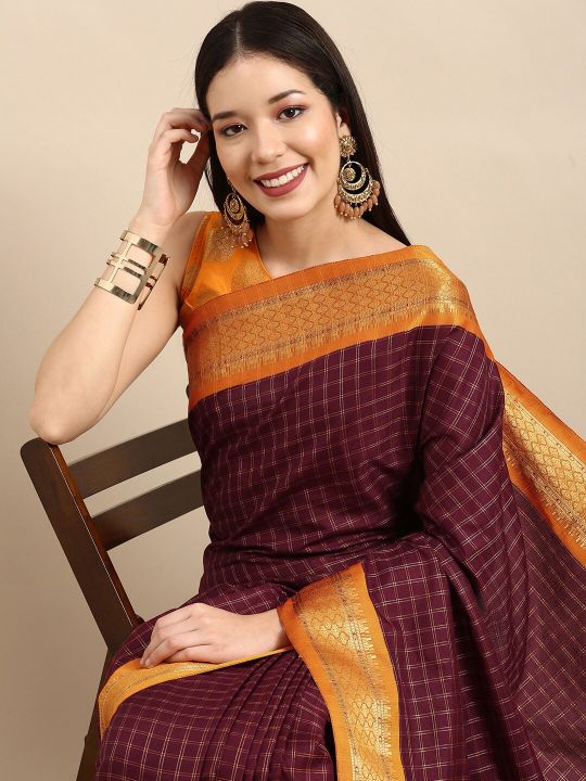 Anouk Maroon & Mustard Woven Design Pure Silk Banarasi Saree