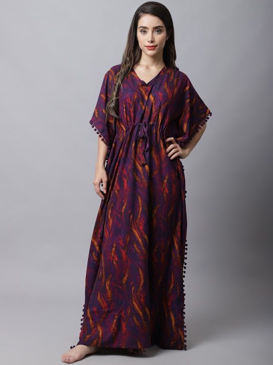 Boston Club Purple Printed Maxi Kaftan Nightdress