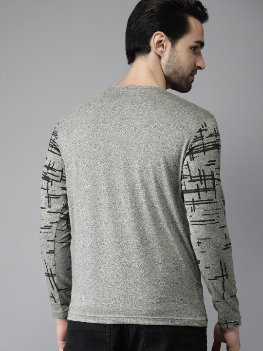 Campus Sutra Men Grey Printed Cotton Pure Cotton T-shirt