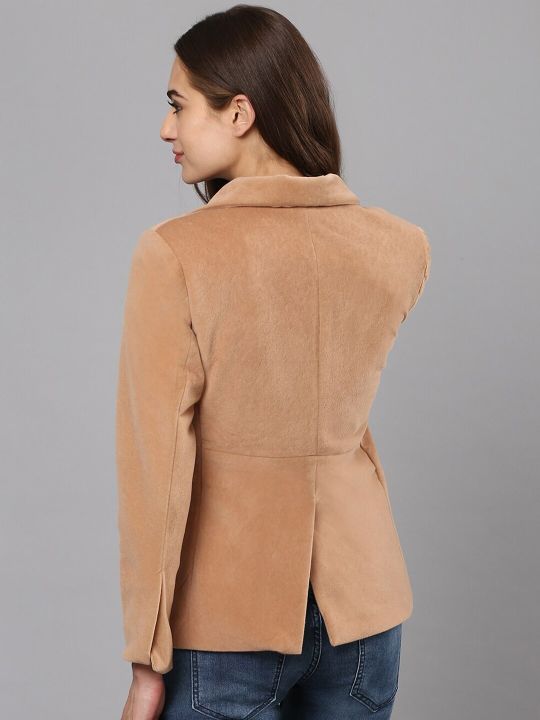 Campus Sutra Women Beige Solid Comfort-Fit Casual Blazer