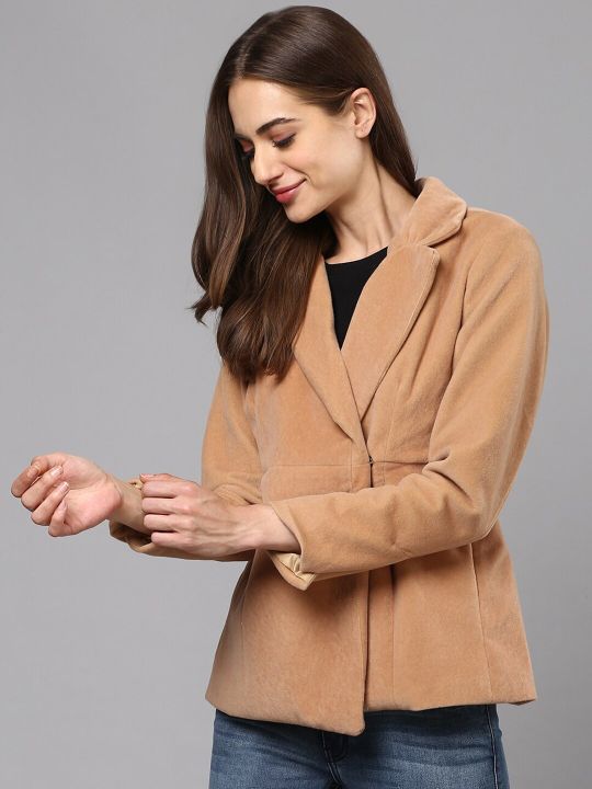 Campus Sutra Women Beige Solid Comfort-Fit Casual Blazer