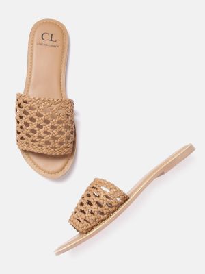 Carlton London Women Nude-Coloured Woven Design Open Toe Flats