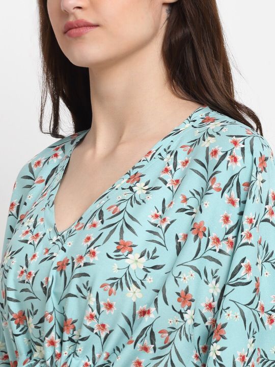 Claura Sea Green Printed Maxi Kaftan Nightdress