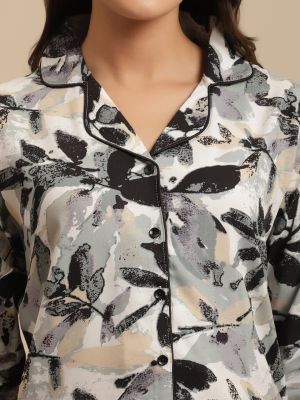 Claura Women Black & Grey Printed Nightsuit