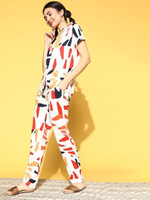 Claura Women Classic White Printed Night Suit