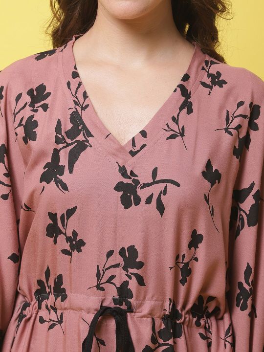 Claura Women Floral Printed Kaftan Nightdress