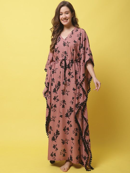 Claura Women Floral Printed Kaftan Nightdress
