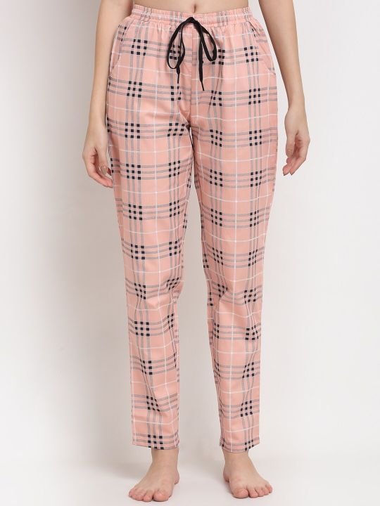 Claura Women Purple & Peach Checked Cotton Lounge Pant