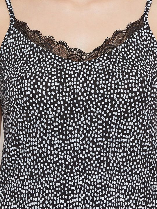 Clovia Black Printed Nightdress