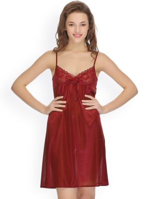 Clovia Maroon Nightdress with Robe