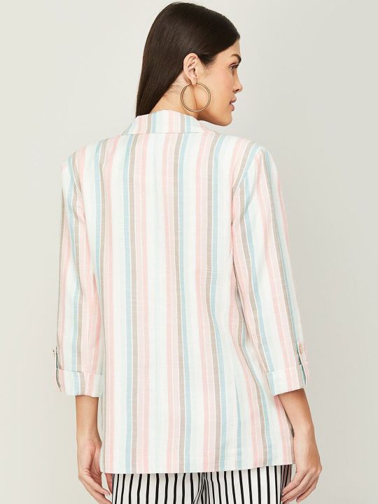 CODE by Lifestyle Women Striped Notched Lapel Single-Breasted Blazer