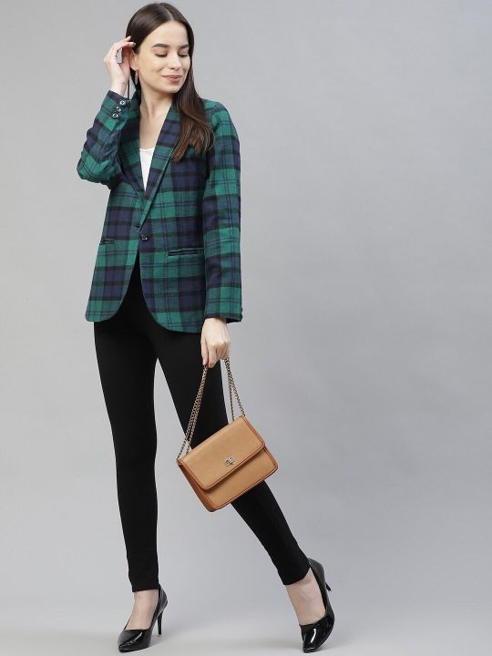 Cottinfab Women Checked Pure-Cotton Single-breasted Blazer