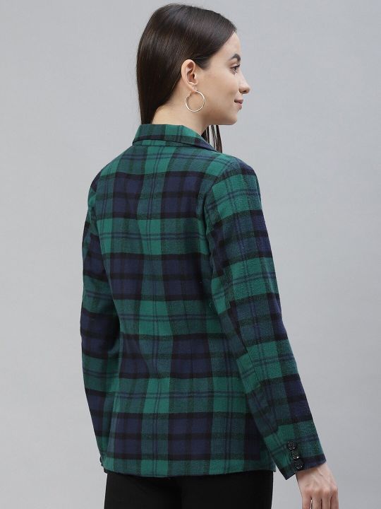 Cottinfab Women Checked Pure-Cotton Single-breasted Blazer