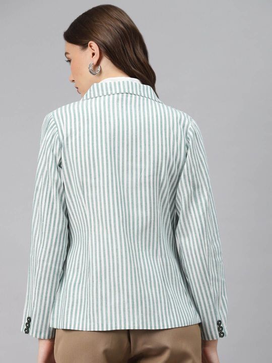 Cottinfab Women Striped Pure Cotton Formal Blazer